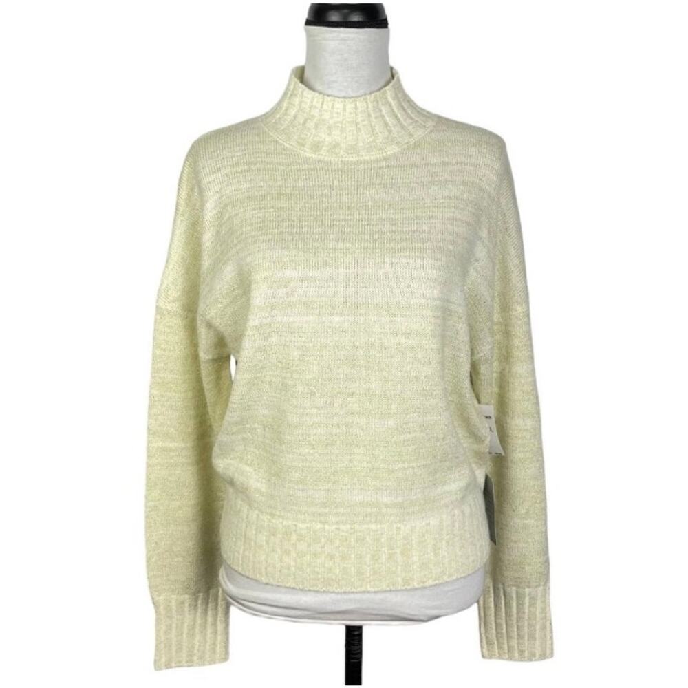 Cream/Gold Metallic Mock Neck Wool Blend Sweater Large
